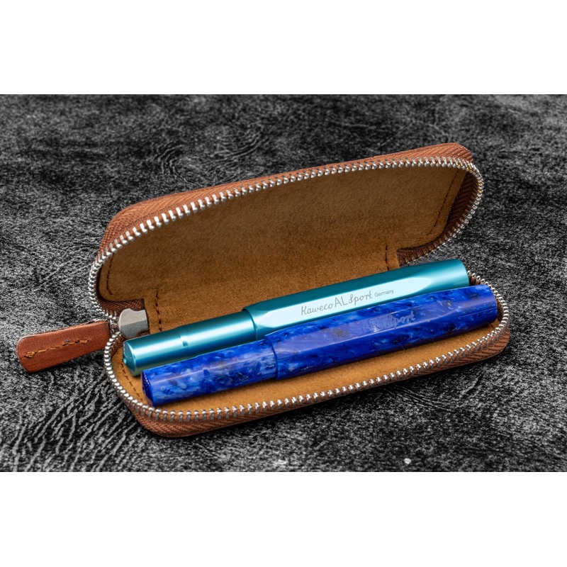 Galen Leather Double Pen Case for Pocket Pen Brown