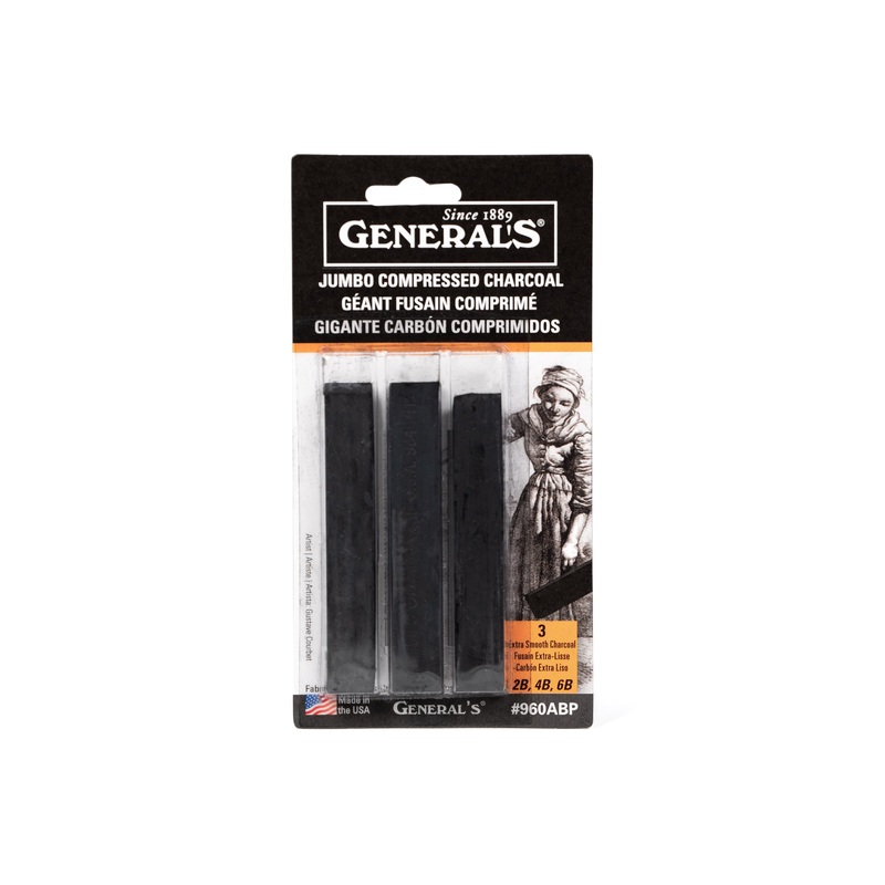 Jumbo Compressed Charcoal Sticks, Set of 3