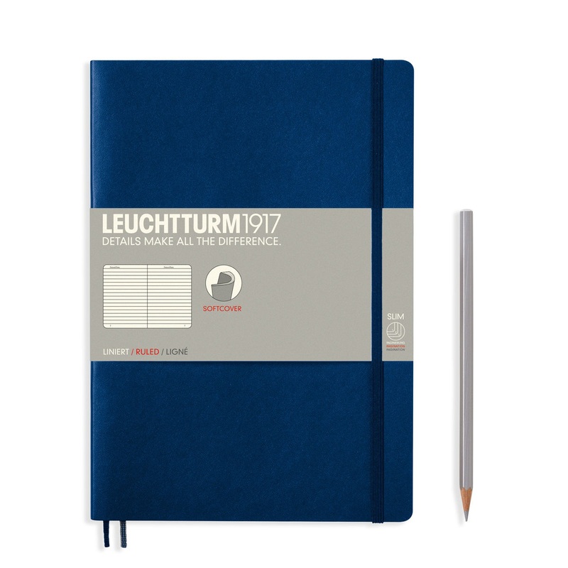 LEUCHTTURM1917 Notebook Composition (B5) Ruled, Softcover, 121 Numbered Pages – Navy Blue