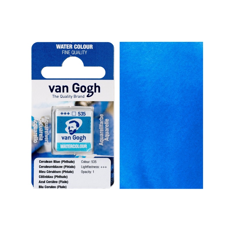 Van Gogh Watercolor Half Pan, #535 Cerulean Blue Phthalo
