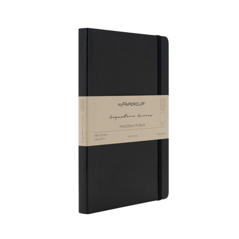 myPAPERCLIP Signature Series Vegan Leather Softcover A5 Notebook – Black Ruled