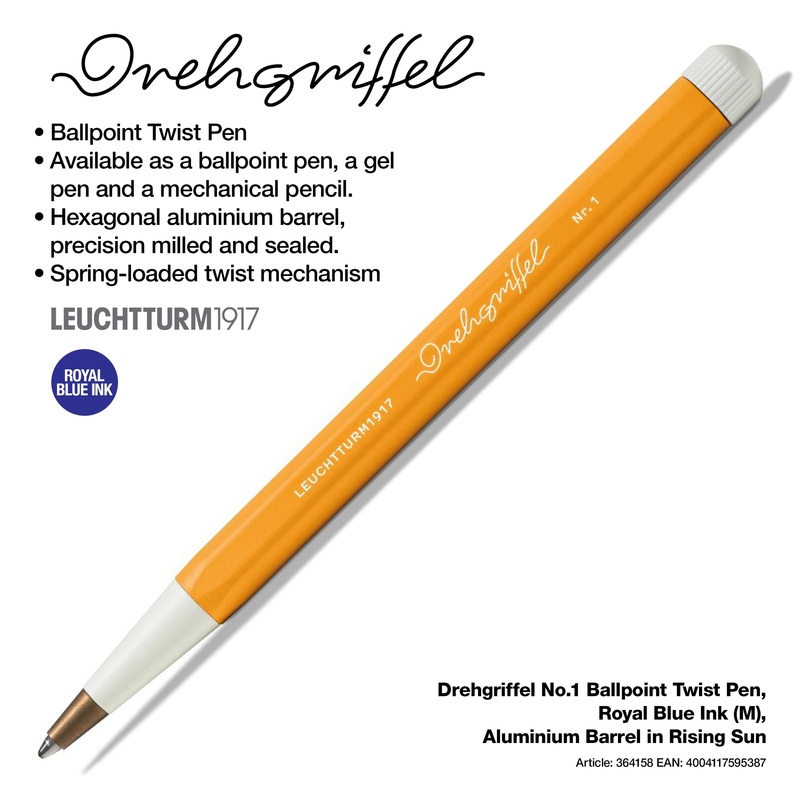 LEUCHTTURM1917 Drehgriffel No.1 Ballpoint Twist Pen, Royal Blue Ink (M), Aluminium Barrel – Rising Sun