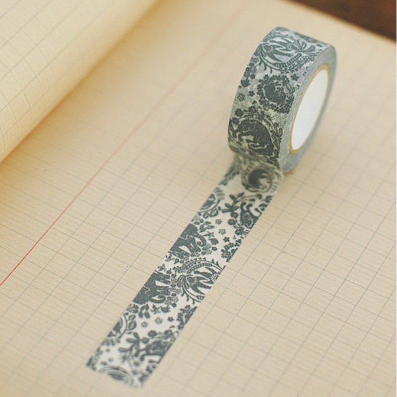 Classiky x Mihani Bookstore Washi Tape – Surrounding with Flower(grey) Grey