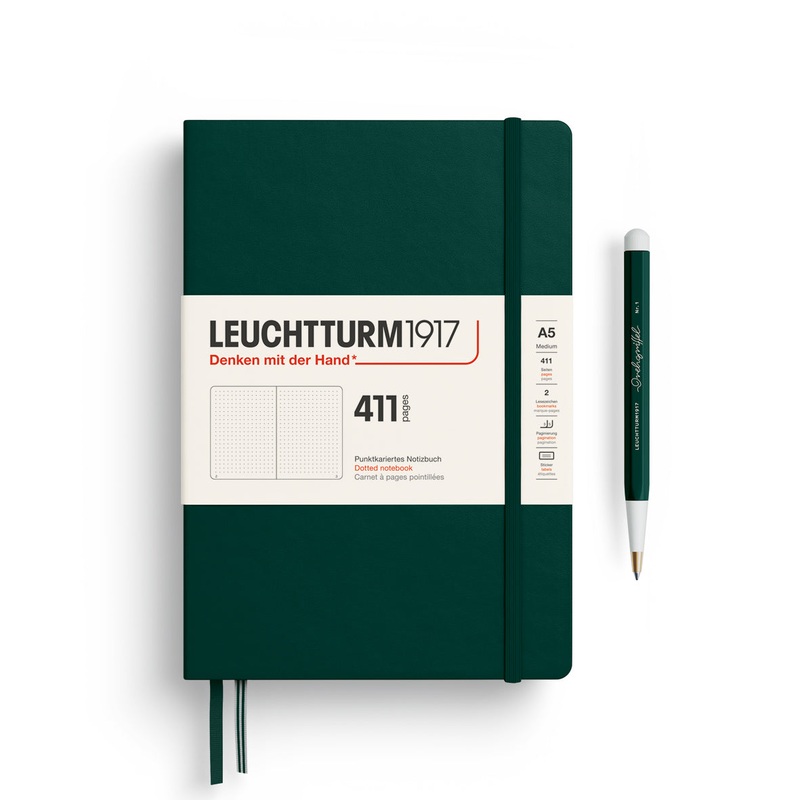 Leuchtturm1917 Notebook Hardcover (A5), 411 Pages, Dotted – Forest Green