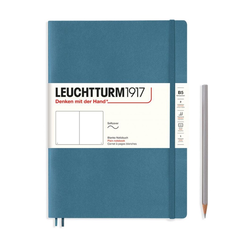 LEUCHTTURM1917 Notebook Composition (B5) Plain, Softcover, 123 Numbered pages – Stone Blue