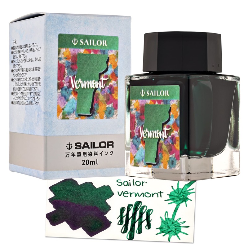 Sailor USA State Bottled Ink in Vermont (Emerald Green) – 20 mL