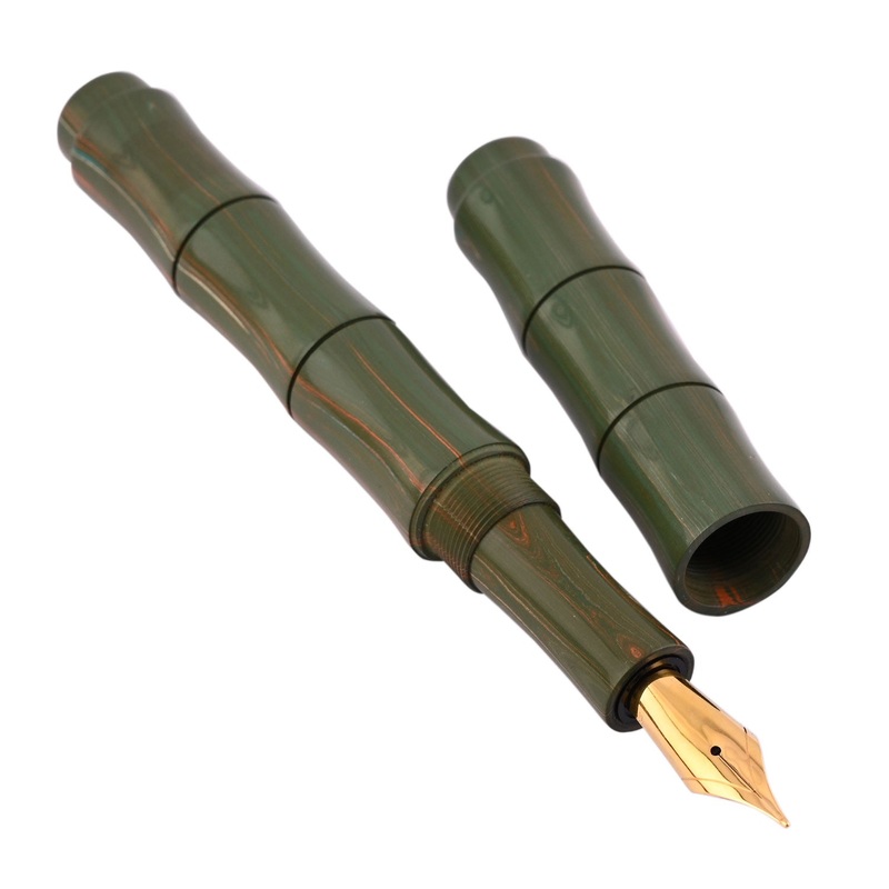 Ranga Regular Bamboo Premium Ebonite Fountain Pen – Green/White/Orange Woodgrain Extra Fine
