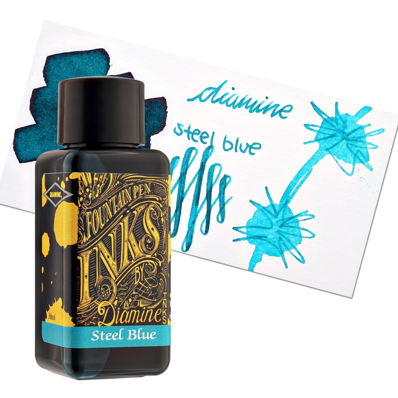 Diamine Classic Bottled Ink and Cartridges in Steel Blue Ocean Teal Cartridges