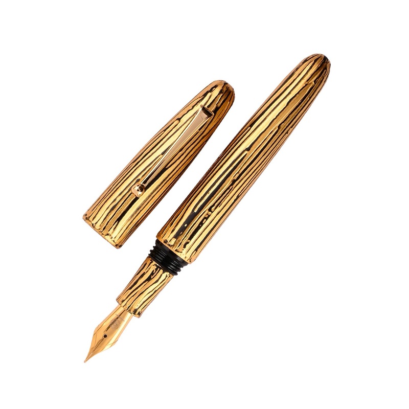 Wancher Hirota Urushi Kushime Tsuishitsu Nuri Fountain Pen – Kiniro I (with Clip) Extra Fine