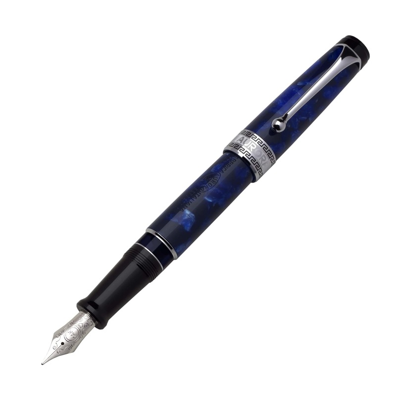 Aurora Optima Auroloide Fountain Pen in Blue with Chrome – 14K Gold Fine Point