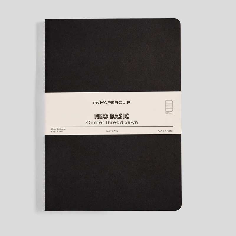 myPAPERCLIP Neo Basic Centre Thread Softcover Notebook – B5, Black Ruled