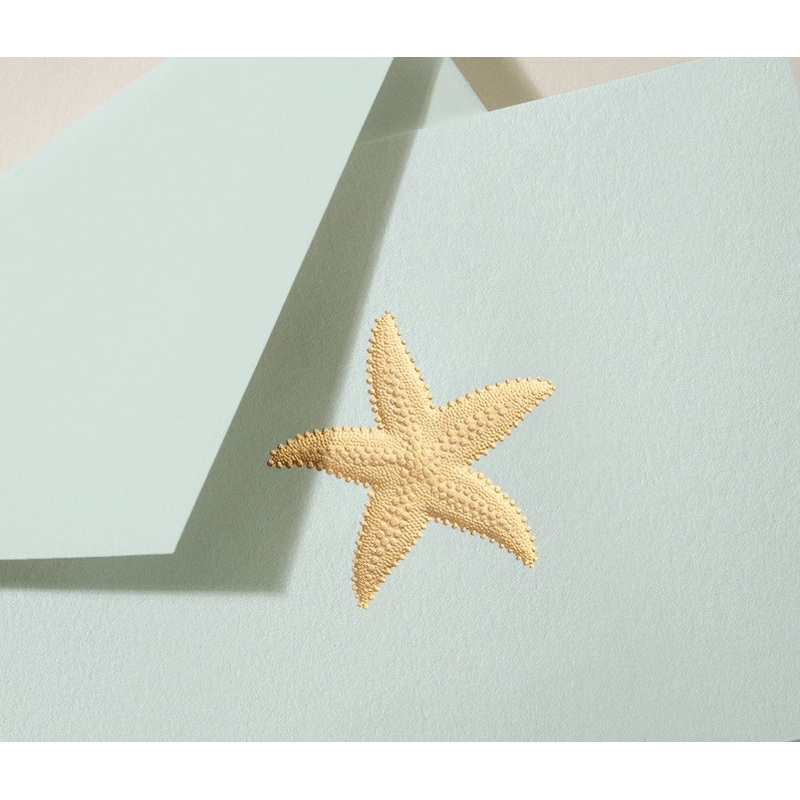 Hand Engraved Starfish Notes on Beach Glass Kid Finish Paper Stationery Set