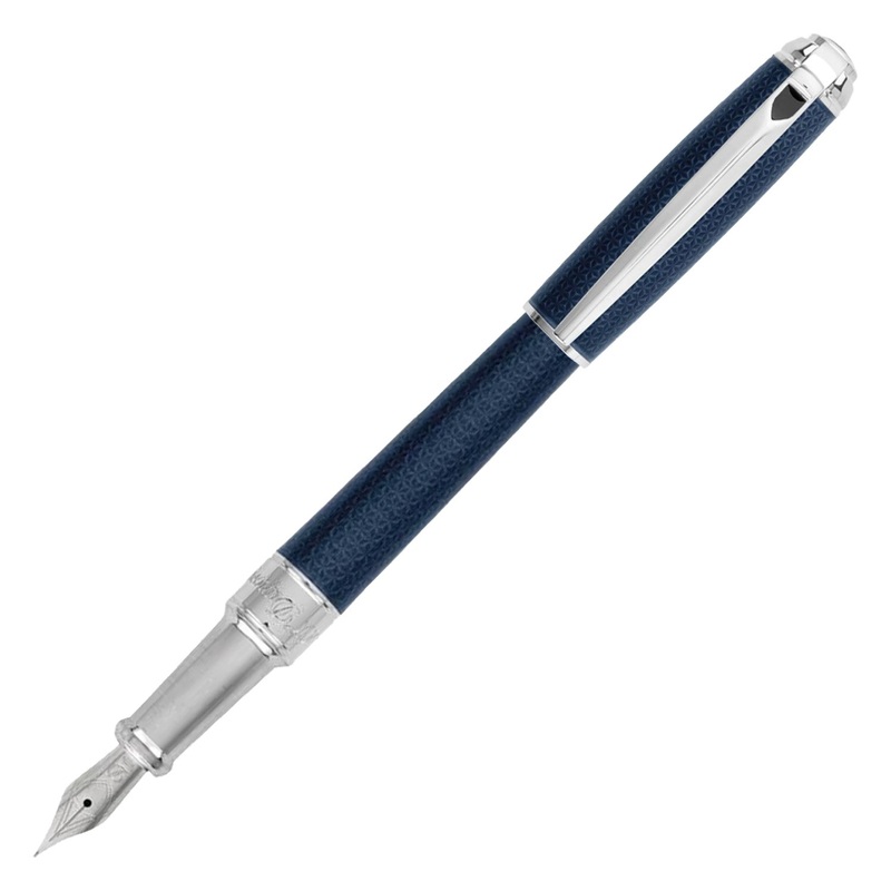 S. T. Dupont Line D Medium Sized Fountain Pen – Guilloche Blue CT Extra Fine