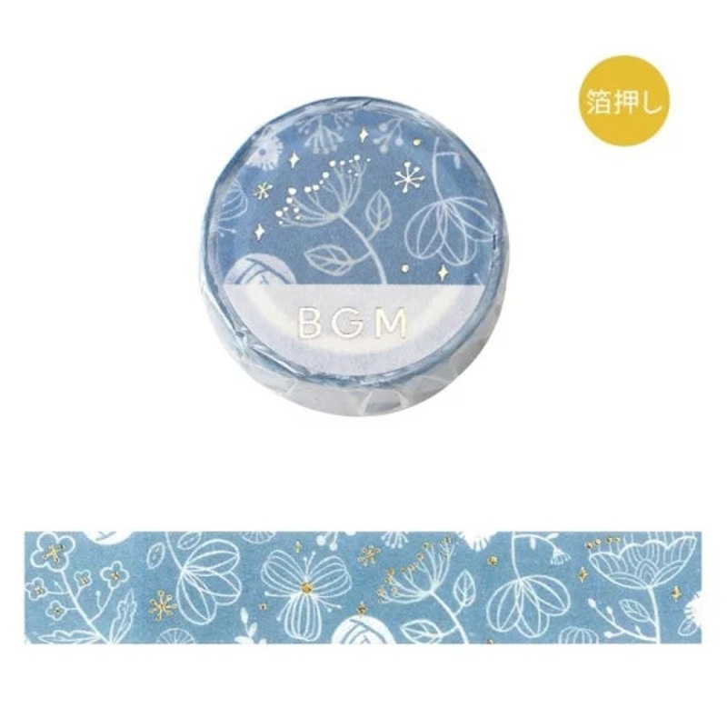 BGM Washi Tape –  Foil Stamping Flower and Plant Notebook – Transparent Blue