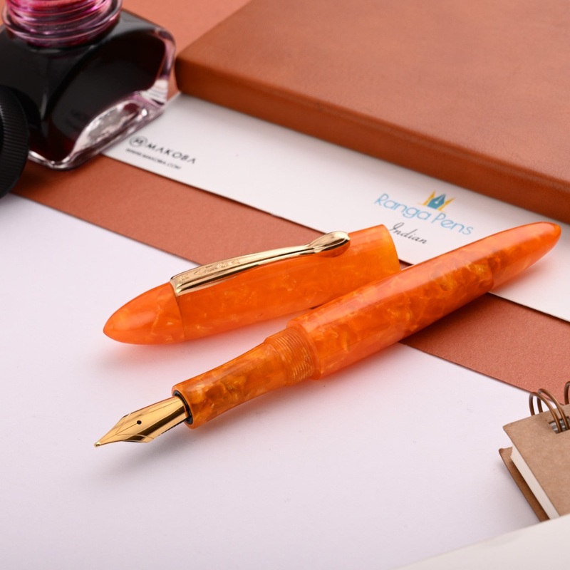 Ranga 9B Premium Acylic Fountain Pen – Orange Cracked Ice GT Extra Fine