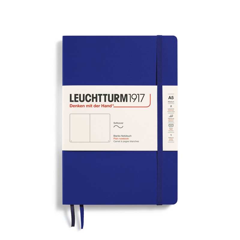 LEUCHTTURM1917 Notebook Softcover Medium (A5), 123 Pages, Plain – Ink Blue