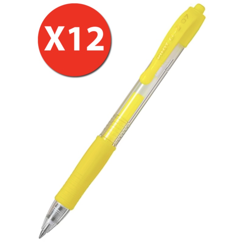Pilot G-2 Gel Rollerball Pen – Fine 0.7mm, Neon Yellow 12 Pack