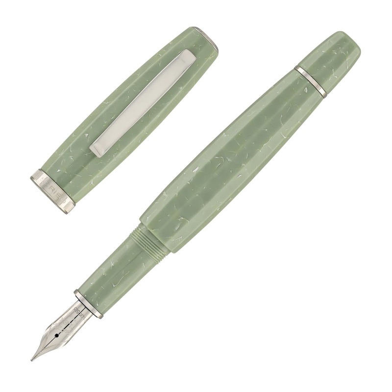 Scribo Feel Fountain Pen in Verde Antico with Platinum Trim 18kt Gold Triple Broad