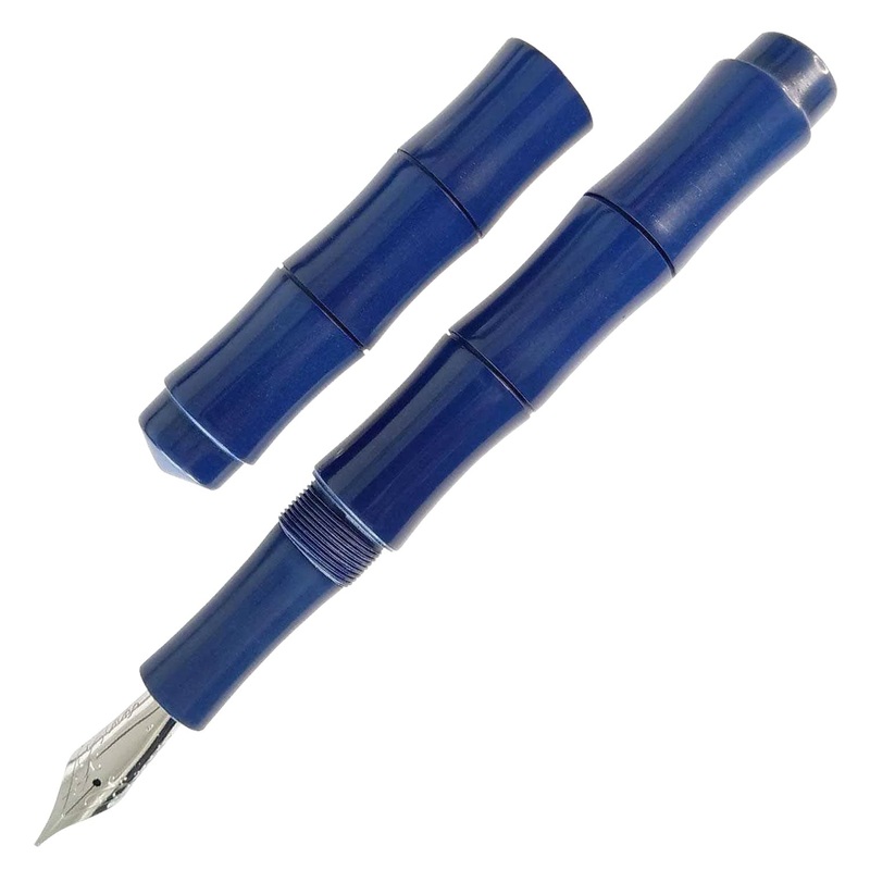 Ranga Thin Bamboo Premium Ebonite Fountain Pen, Solid Blue – Steel Nib Fine