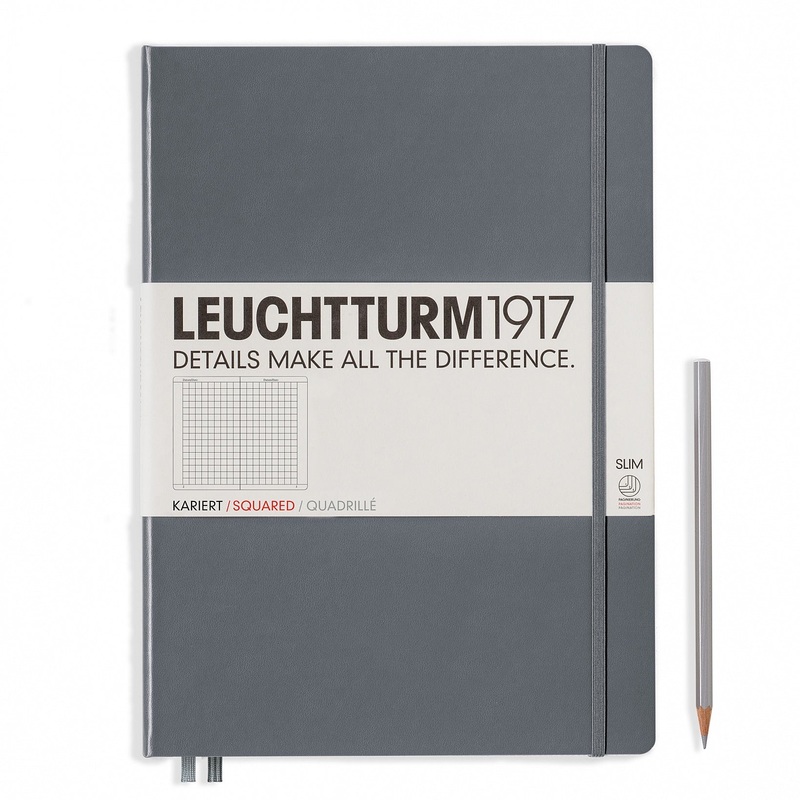 Leuchtturm A4+ Master Slim Hardcover Notebook – Squared Anthracite Grey