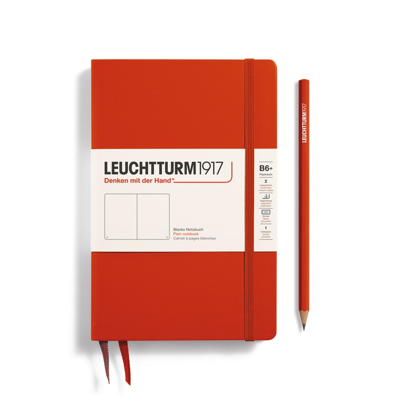 LEUCHTTURM1917 Notebook Hardcover Paperback (B6+), Plain, 219 pages – Fox Red