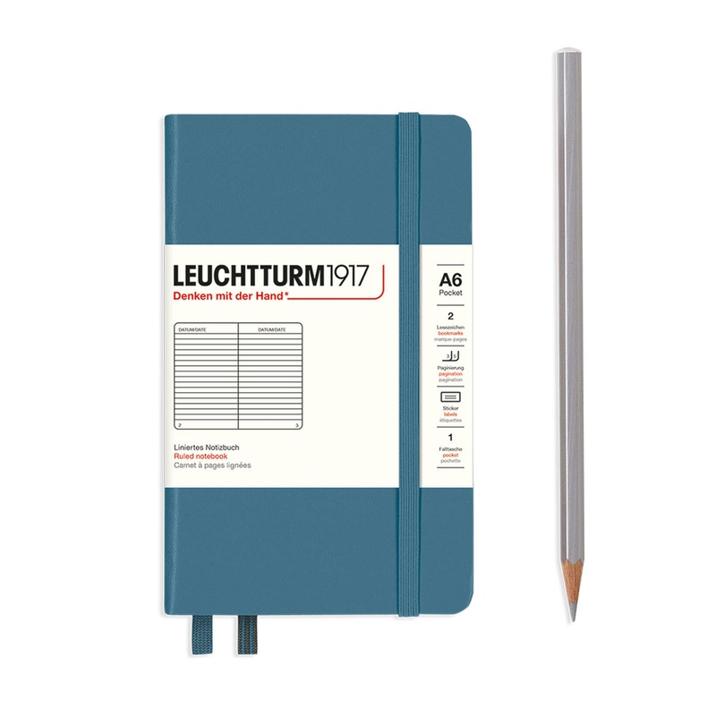 LEUCHTTURM1917 Notebook Hardcover Pocket (A6), 187 pages, Ruled – Stone Blue