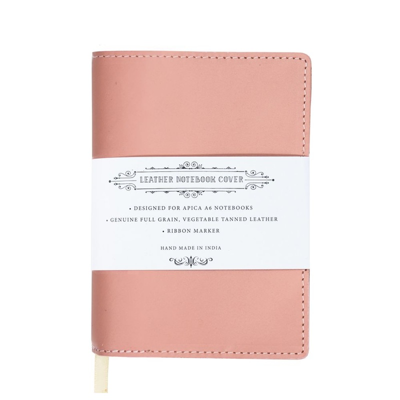 Apica Leather Notebook Jacket  A6, Dusky Pink