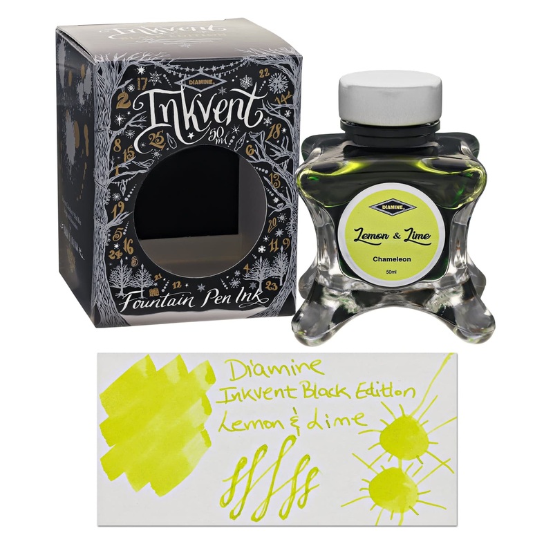 Diamine Inkvent Black Edition Chameleon & Shimmer Bottled Ink in Lemon & Lime – 50 mL