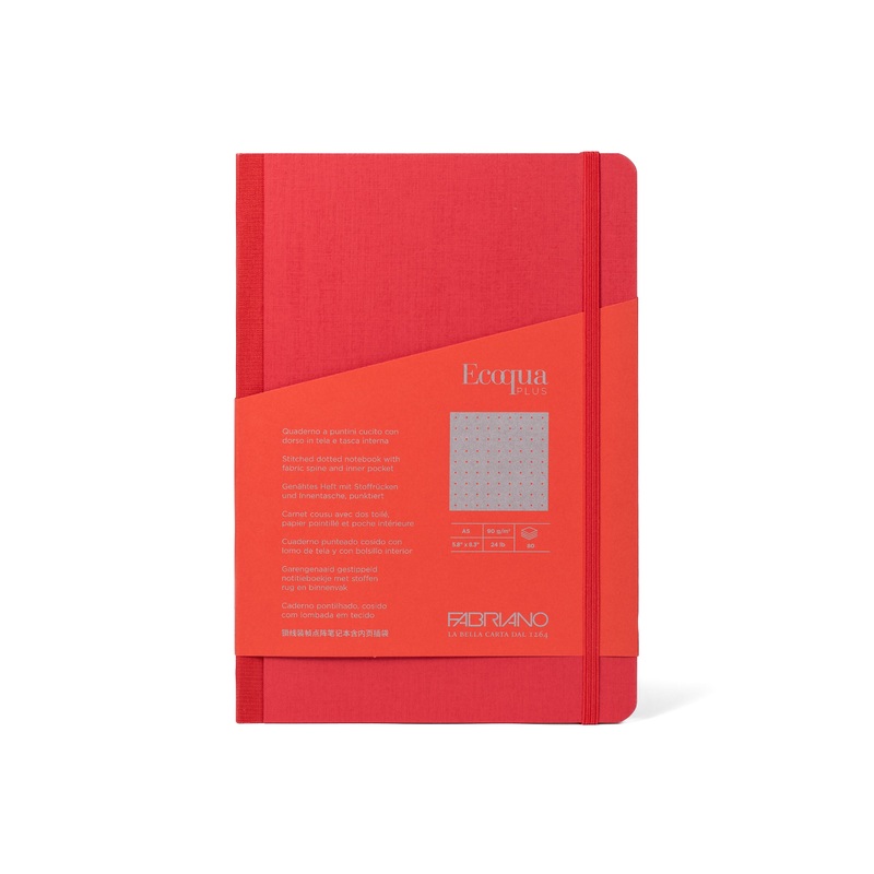 Ecoqua Plus Clothbound Notebook, A5 Dot Grid, Red