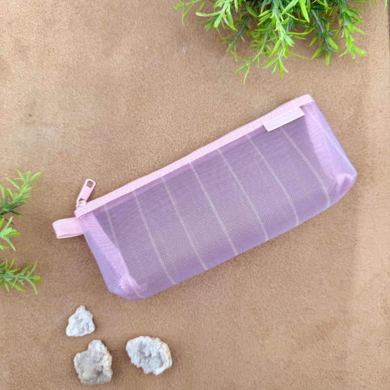 Midori Mesh Pen Case with Gusset – Stripe Purple