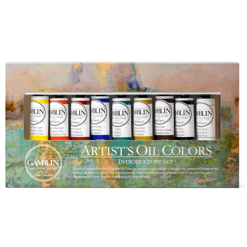 Gamblin Artist’s Oil Colors, Set of 9 with Wood Panel