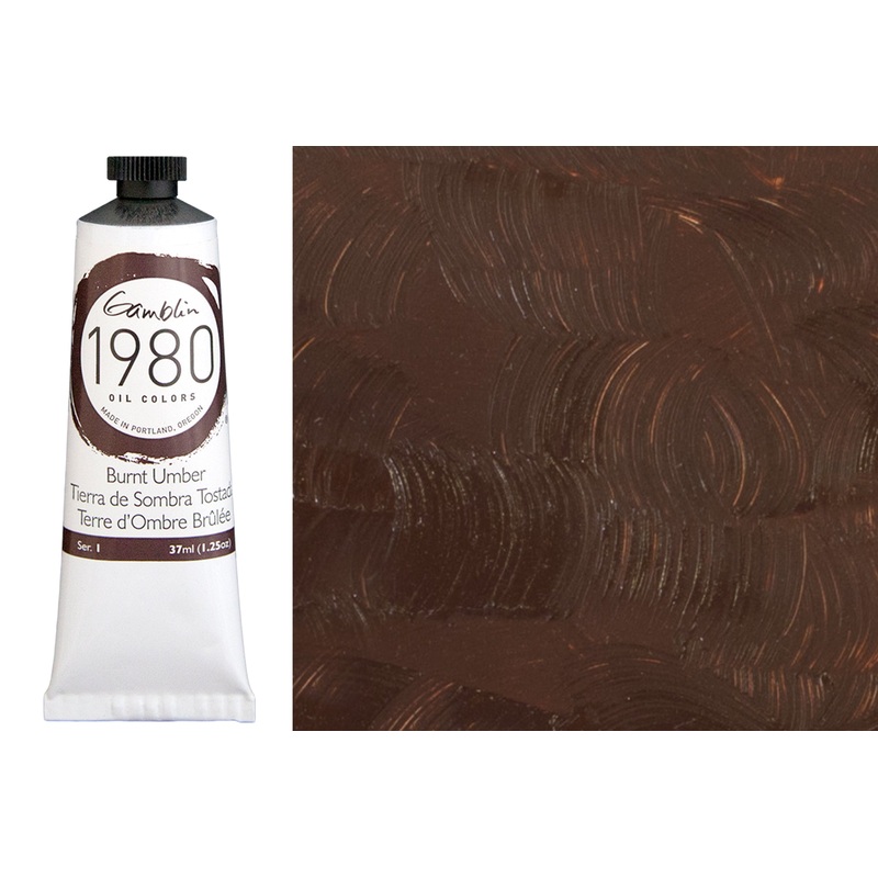 Gamblin 1980 Oil Colors, Burnt Umber 37mL tube