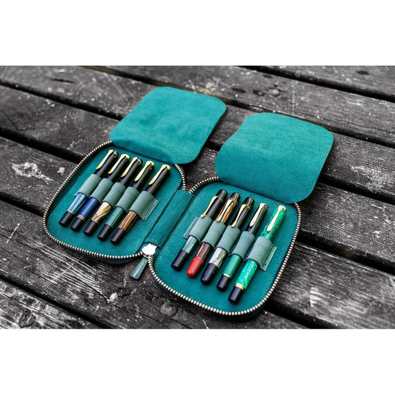 Galen Leather 10 Pen Zipper Case Crazy Horse Green