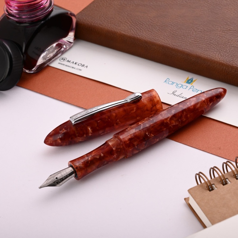 Ranga 9B Premium Acylic Fountain Pen – Rust Red Cracked Ice CT Extra Fine