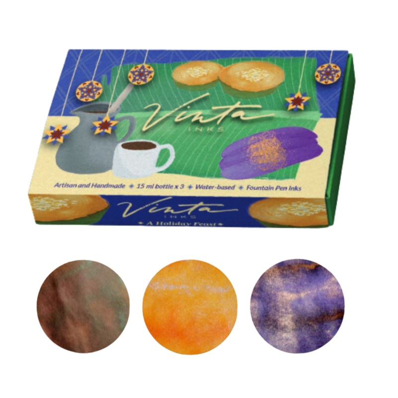 Vinta Inks Holiday Collection Set of 3 Ink Bottles 15ml – Hot Chocolate, Purple Sticky Rice Cake, Filipino Rice Cake