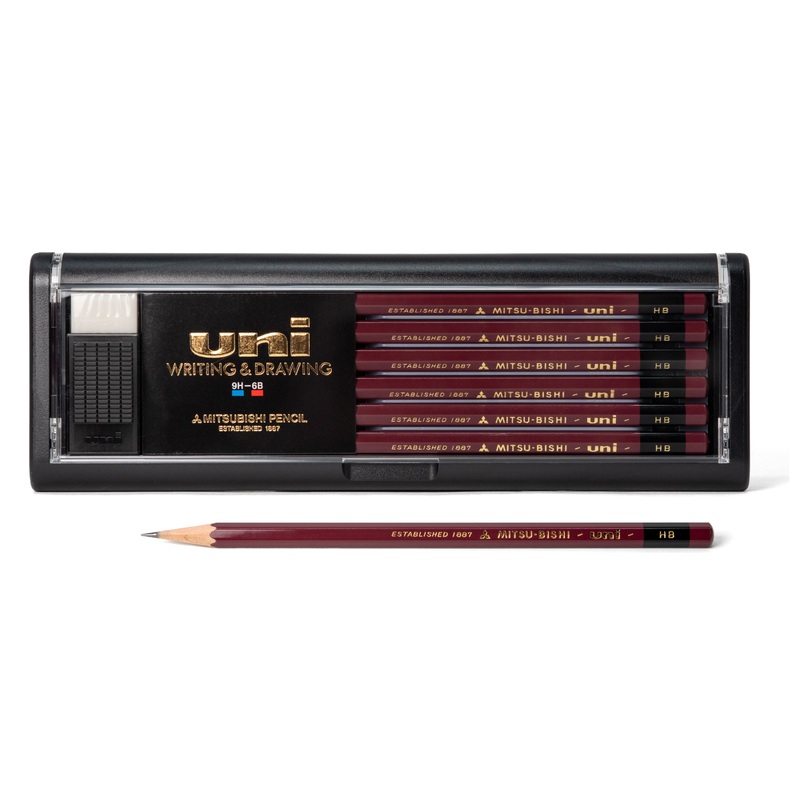 Uni Pencil, HB, Set of 12 with Eraser