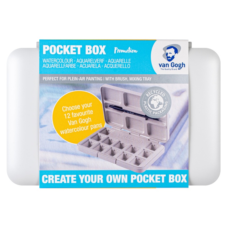 Van Gogh Empty Watercolor Box, 12 Slots + Travel Brush (White)