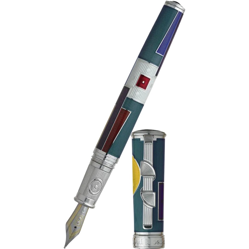 David Oscarson 15th Anniversary American Art Deco Teal Fountain Pen Fine