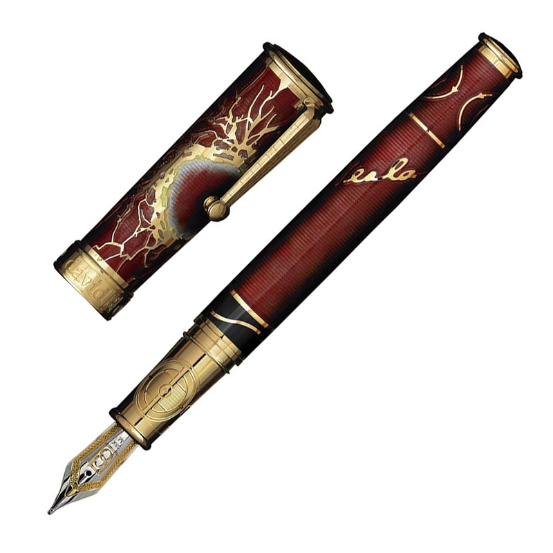 David Oscarson Tesla Fountain Pen – Translucent Red Gold Fountain Pen / Fine