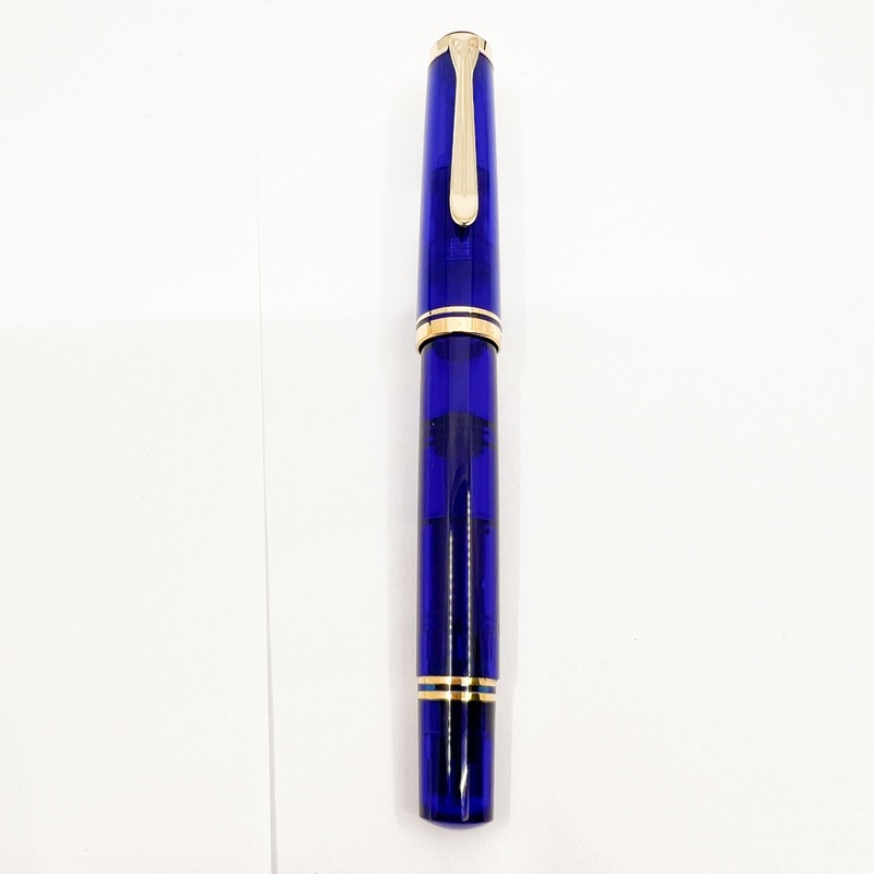 Pelikan M600 Blue Transparent Fountain Pen – Gold Plated Trim