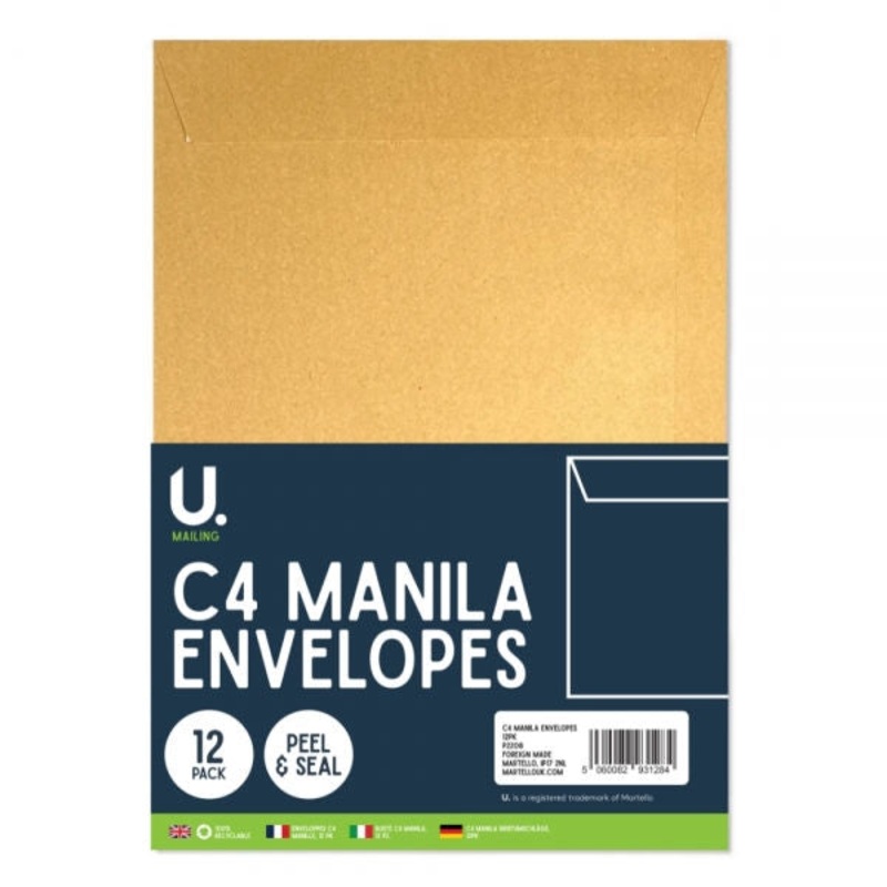 C4 Manila Envelopes – 12 Pack