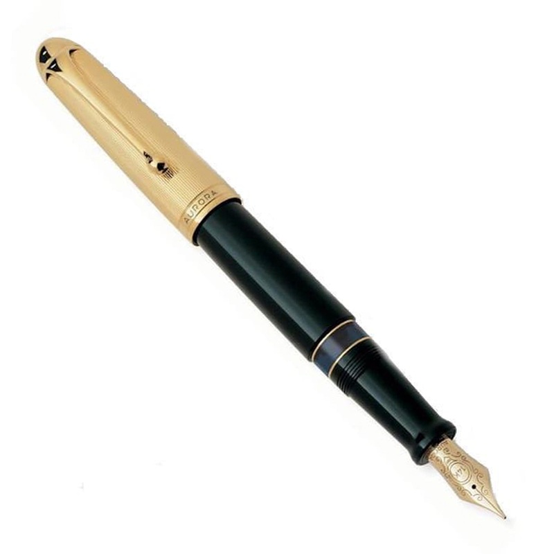 Aurora 88 Gold Plated Gold Plated Cap / Black Barrel Large Fountain Pen Extra Fine (EF)