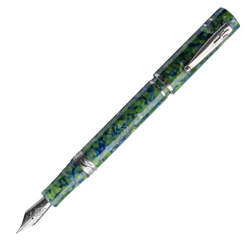 Nettuno 1911 Neos Atlante Fountain Pen, Blue & Green, Palladium Trim, Medium Nib