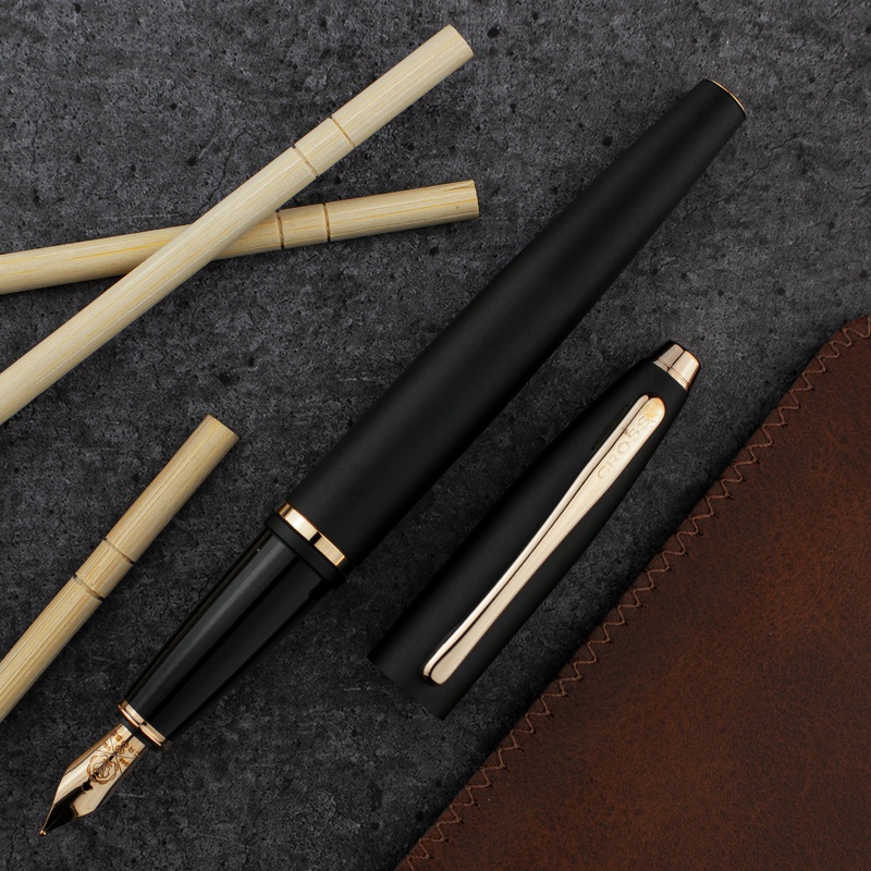 Cross Calais Fountain Pen, Black & Rose Gold, Medium Nib