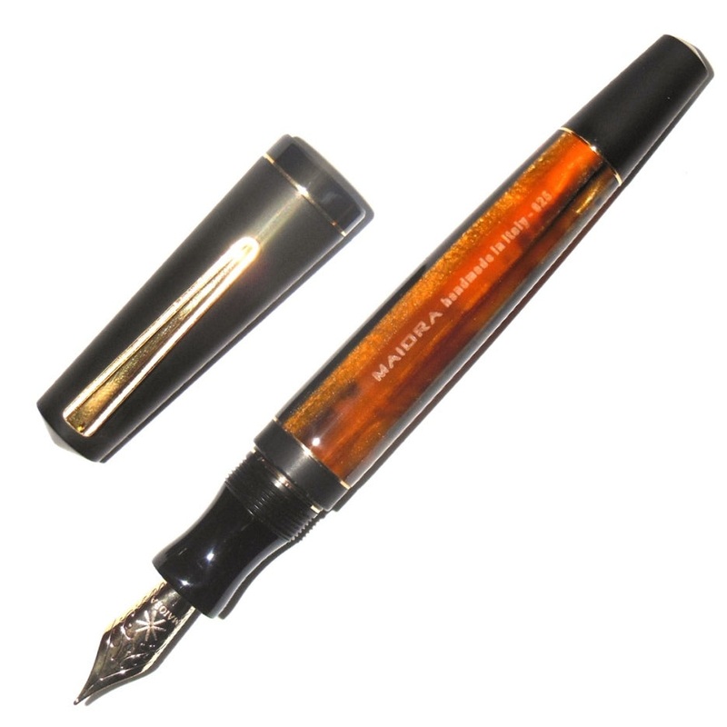 Maiora Impronte, Black & Orange, Oversized Fountain Pen, Extra-Fine Nib