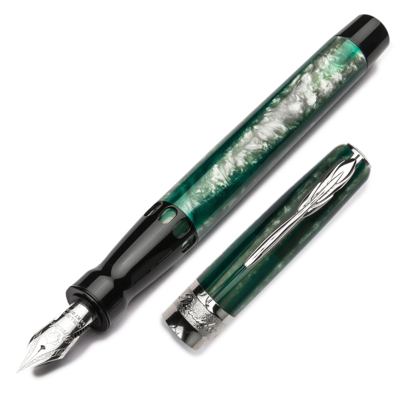 Pineider Arco Desert Beetle Fountain Pen, 14k Nib, Green & Black Extra Fine