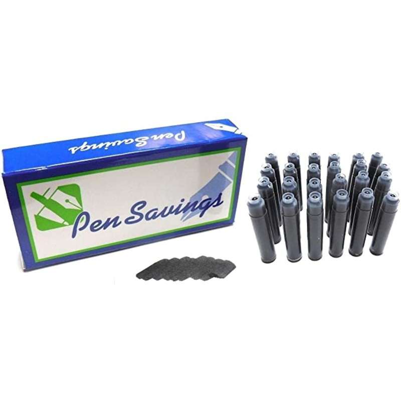 24 Standard International Short Fountain Pen Ink Cartridges, Legal Black