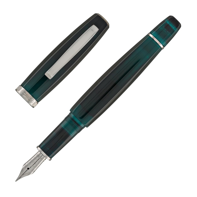 Scribo Feel Fountain Pen in Ombre Verdi with Platinum Trim 18kt Gold Triple Broad