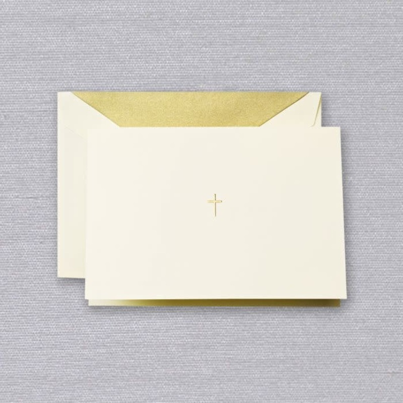 Crane Engraved Ecru Gold Cross Note (10 ea)