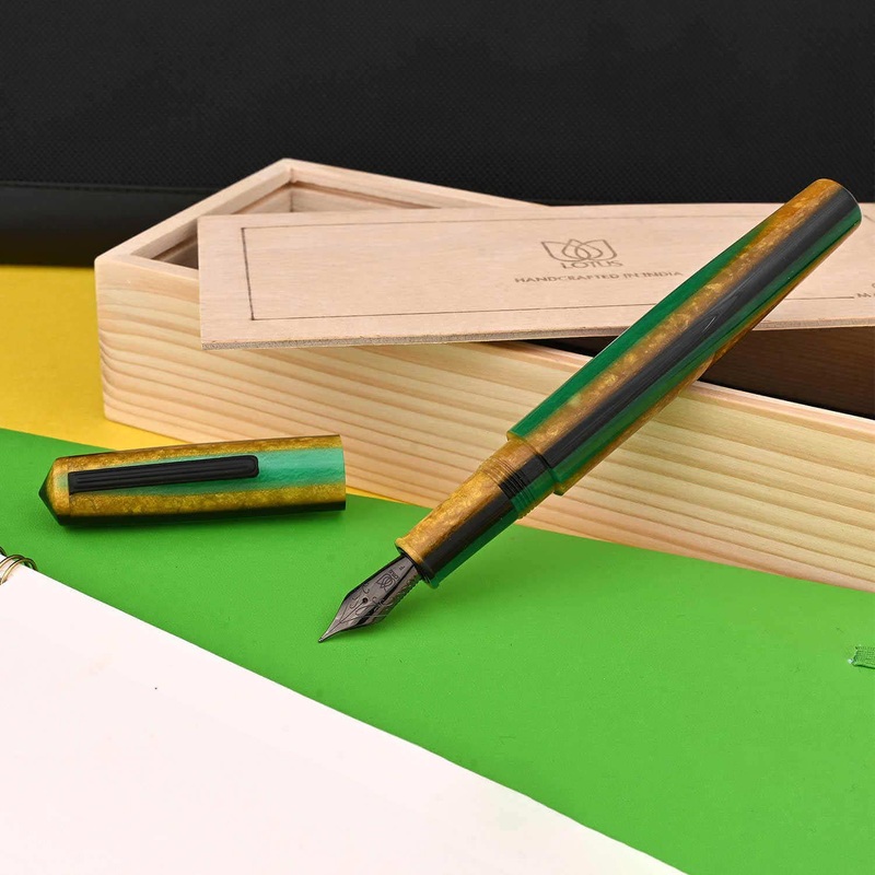 Lotus Saral Halos Special Edition Fountain Pen, Chartreuse – Steel Nib Extra Fine